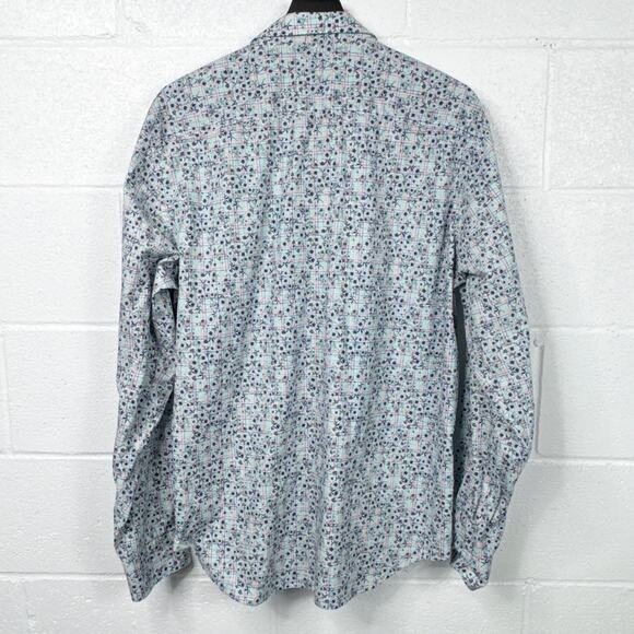 Bugatchi Classic Fit Long Sleeve Button Up Shirt XL Blue White Floral Print - Picture 2 of 10